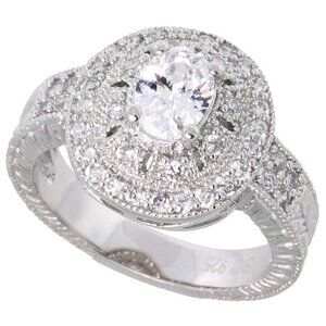 New Silver Vintage Style Oval CZ Engagement Ring
